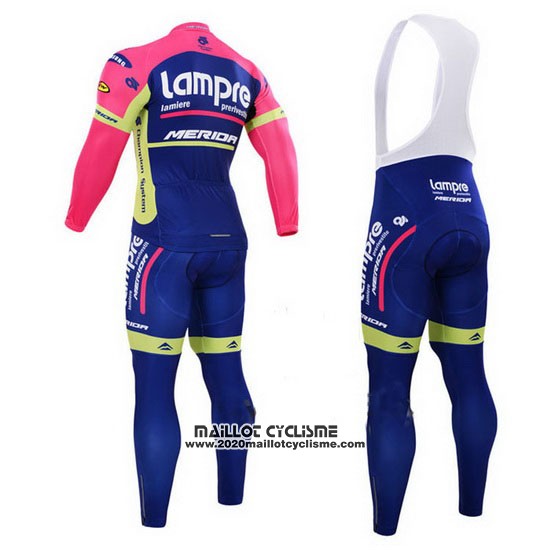 2015 Maillot Ciclismo Lampre Merida Rose et Bleu Manches Longues et Cuissard